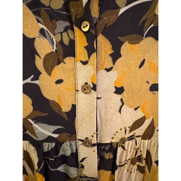 Blank London Dress Sz M Yellow Floral Womens Tunic Button Down Roll Tab Boho - Picture 6 of 14
